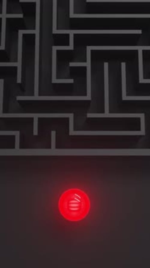 Red luminous ball in dark black maze
