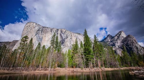 Time Lapse - Beautiful Cloudscape in Yosemite National Park with Merce River