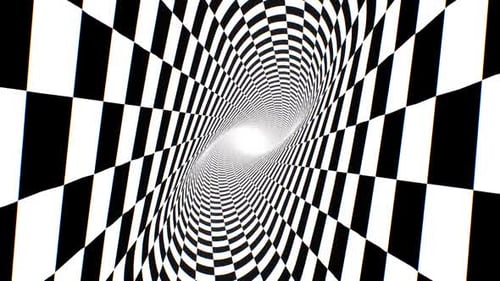 Inside Twisted Black And White Checkerboard Optical Illusion Tunnel
