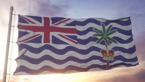 British Indian Ocean Territory Flag Waving at Sunset