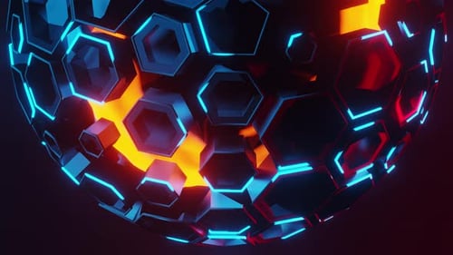 Abstract Futuristic Hexagon Grid Sphere with Pulsing Energy Core