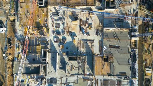 Aerial Flight Over a New Constructions Development Site with Diverse team of Engineers