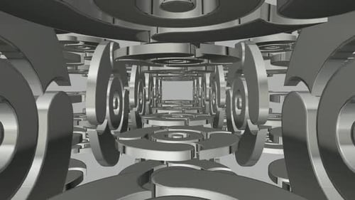 Business Background with Rotating Silver Shapes, 3D Render, Reflection, Exclusive, Figures