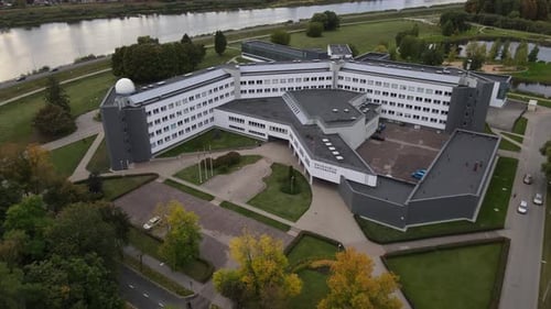 Drone Footage of Daugavpils University Beautiful Modern Building