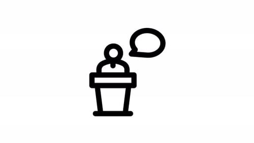 Animated Speaker at Podium with Speech Bubble Icon
