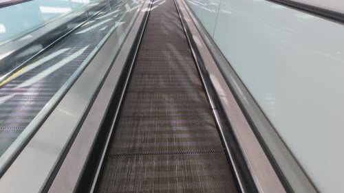 Empty Moving Walkway in Modern Airport or Shopping Mall Travelator Perspective View Transport