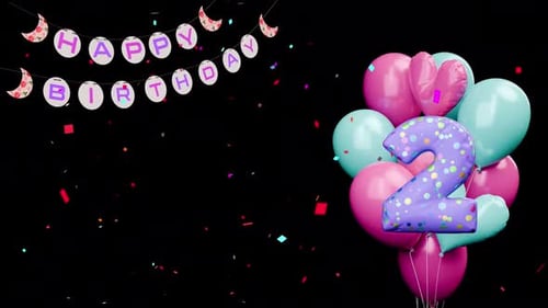 Colorful Birthday Celebration with Number Two and Party Banner