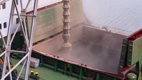 Wheat Loading to Bulker Ship Cargo Container at Sea Grain Terminal in Seaport Grain Shipment From