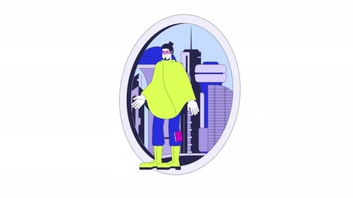 Animation de dessin animé de téléportation futuriste pour homme cyberpunk