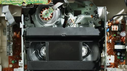 Old Video Recorder Inside Closeup VHS