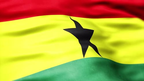 Ghana National Flag Waving in Wind