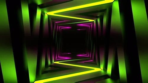 Pink And Green Neon Curve Lines Corridor Background Vj Loop In 4K