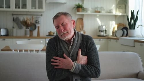 Pain on Heart Heart Attack Unhappy Middle Aged Senior Man Suffering From Chest Pain Heart Attack