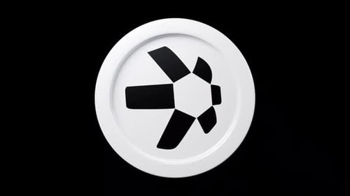 Quant QNT coin 3d rotage 360 degrees in black bg Cryptocurrency token seemless loop