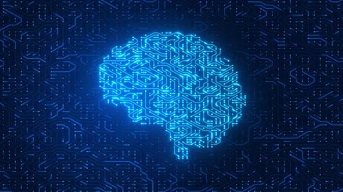 HD Glowing Blue Circuit Board Brain – Futuristic Neural Network and Digital Technology Animation