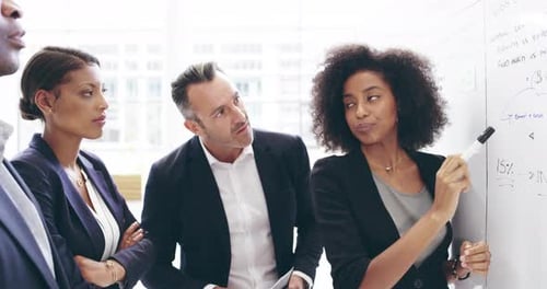 Business Team Collaborating on Whiteboard in Modern Office