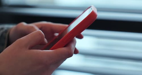 Hands Using Smartphone Close Up