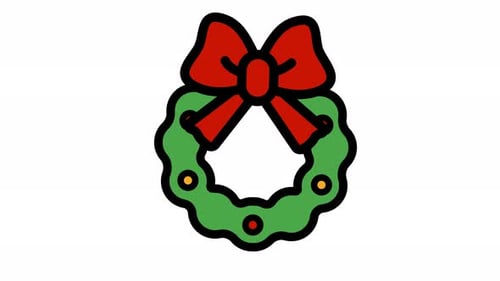 Subtle Animated Christmas Wreath Icon in Flat Design Style
