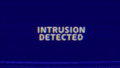 Glitch Text Warning: Intrusion Detected Cyber Alert