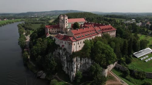 Aerial video of the Benedictine Abbey of Saints Peter and Paul in Tyniec, Poland.