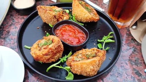 Backward view of Restaurant food in Indonesia. Culinary footage.