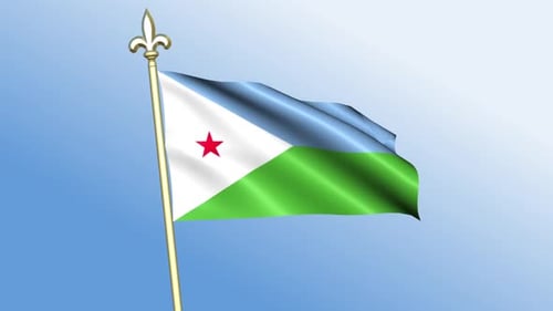 Waving Djibouti Flag on Pole 3D Loop Animation