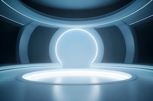 podium Futuristic showcase with platform for product displaying. Empty modern stage display