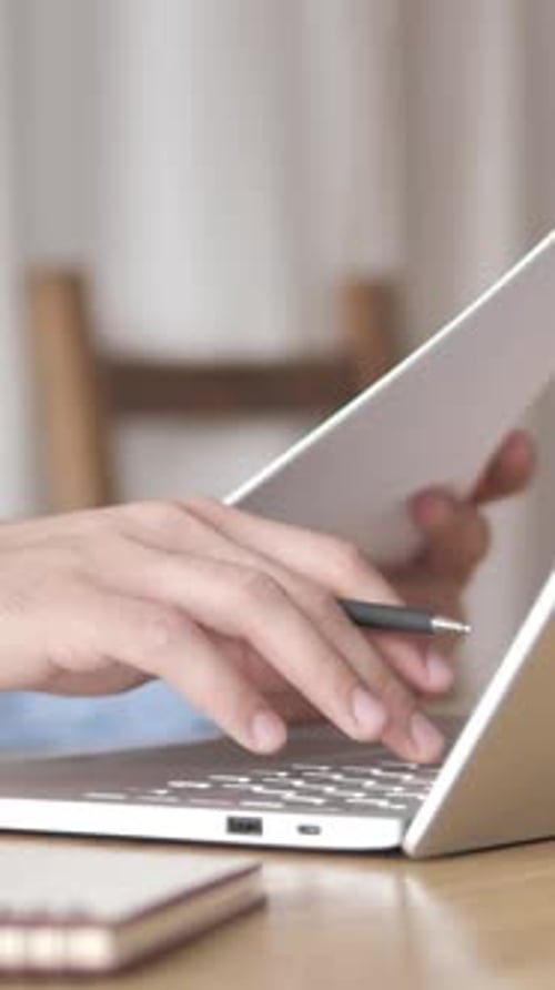 Working on Laptop and Documents in Office, Vertical Video