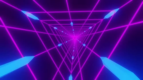 Retro Neon Triangle Grid Tunnel Seamless Loop Background
