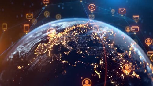 Global Social Network Connections and Earth Digital Data Transfer Online Communication Community