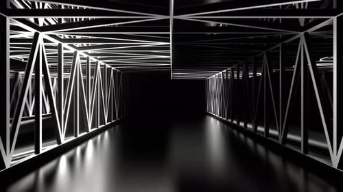 Mirrored Corridor With White Neon Lines Background Vj Loop In 4K