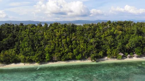 Stunning Aerial View of Tropical Island Shoreline and Turquoise Waters