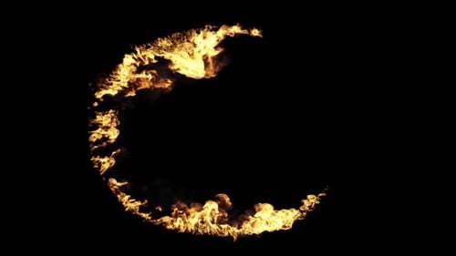 Circle of fire burning top down view with transparent background