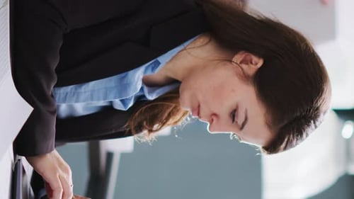 Vertical Video Portrait of Cad Engineer Planning Architectural Projects in Office