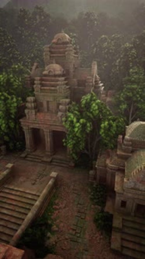 Ancien temple entouré d'arbres