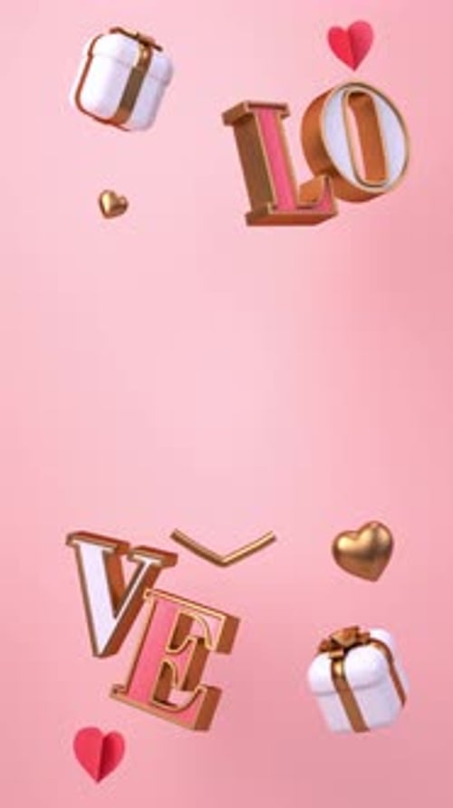 Valentines Day looping video for social media stories or post with floating letters, gifts and heart