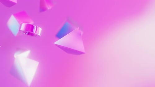 Abstract 3d Pink Holographic Iridescent Geometric Shapes Rotating Animation Loop Modern Minimalistic