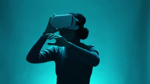 Woman Experiencing Virtual Reality with VR Headset