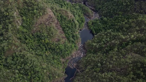 Narrow Stream In The Valley At Girringun National Park From Above. - aerial
