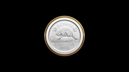 Realistic Spinning Canadian 5-Cent Coin with Beaver
