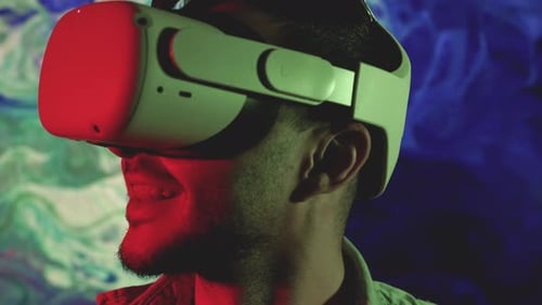 Man Immersed in Virtual Reality Headset Experience