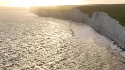 Aerial video of White Cliffs of Dover England at sunrise