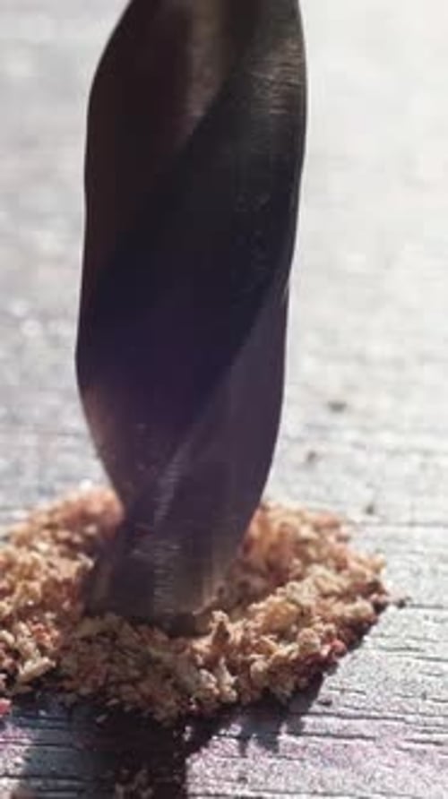 Drill Boring Hole Into Wood Surface