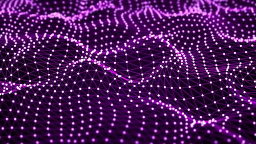 Fond abstrait de plexus violet avec champ de cercles blancs brillants et de vagues lisses