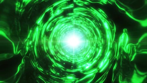A tunnel with intense green light and a bright center, creating a sci-fi vibe with abstract energy