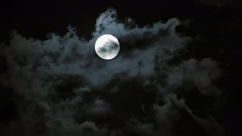 Full Moon and Clouds in Night Sky