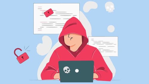 Hacker con computadora portátil robando contraseñas y robando datos confidenciales