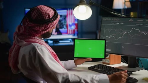 Freelancer Holds Green Screen Device