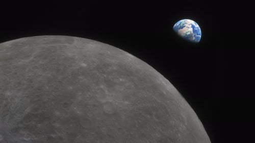 Lunar Program the Spacecraft Flies Over the Surface of the Moon