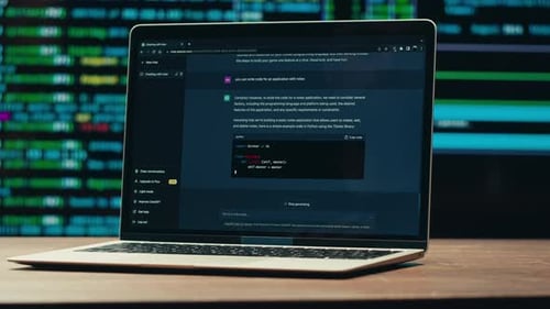 Man Working with Chat Gpt Bot AI Online Connecting with AI and Using a Chat GPT IT Engineer Software
